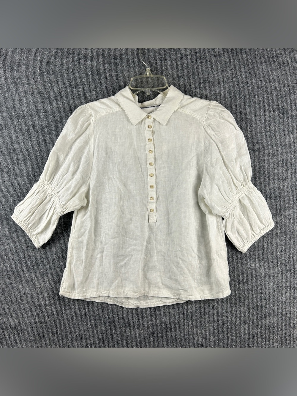 Pilcro Anthropologie White Linen Button Front Puff Sleeve Peasant Blouse Size M